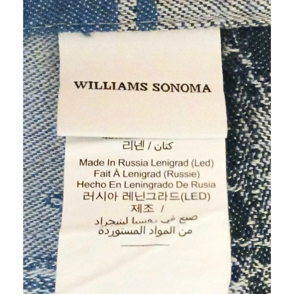 Williams Sonoma Table Runner Blue Linen Blend Floral Jacquard Print 15X100 Long